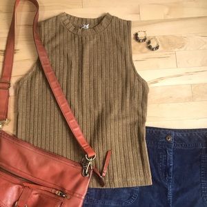 Jo & Co women's large sleeveless tank crewneck ribbed knit tan